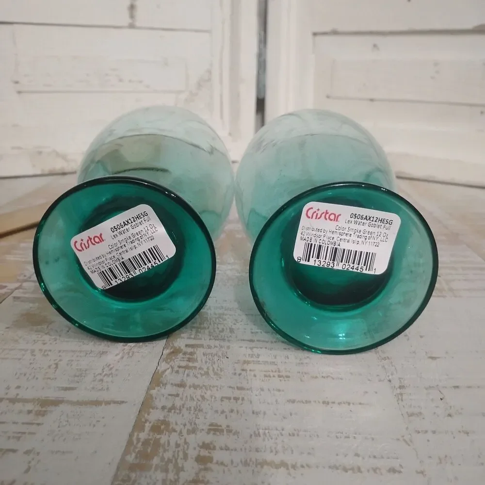 Modern Retro Cristar Lexington Turquoise Blue Green Pedestal Water Glasses NOS